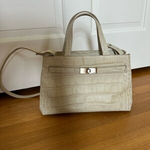 Like new Furla Cream embossed crocodile leather Satchel Bag